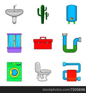 Potable water icons set. Cartoon set of 9 potable water vector icons for web isolated on white background. Potable water icons set, cartoon style