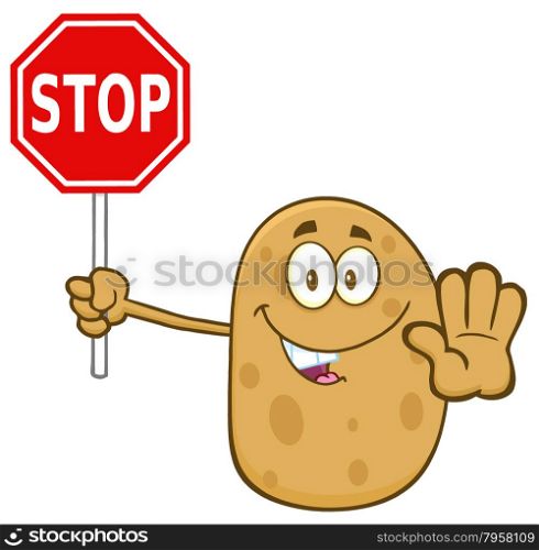 Potato Cartoon Character Holding A Stop Sign