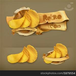 Potato chips, retro vector icon