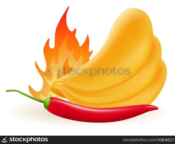 potato chips with hot peppers chili vector illustration isolated on white background
