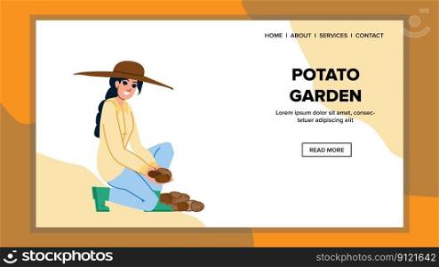 potato garden vector. crop vegetable, food organic, plant harvest, green nature, field potato garden web flat cartoon illustration. potato garden vector