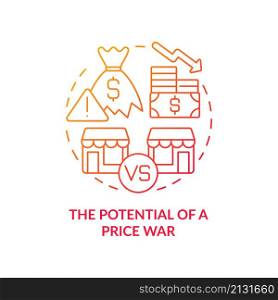 Potential of price war red gradient concept icon. Risk of profits loss abstract idea thin line illustration. Competition. Isolated outline drawing. Roboto-Medium, Myriad Pro-Bold fonts used. Potential of price war red gradient concept icon