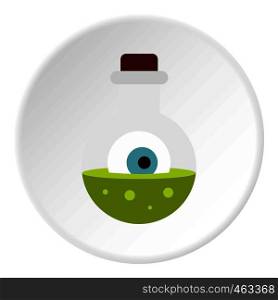 Potion in flask icon in flat circle isolated vector illustration for web. Potion in flask icon circle