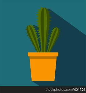 Potted cactus icon. Flat illustration of potted cactus vector icon for web isolated on baby blue background. Potted cactus icon, flat style