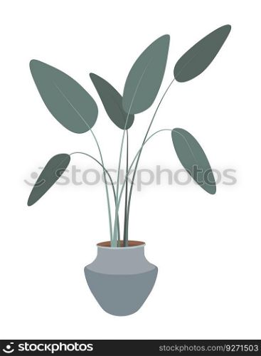 Potted houseplant with leaves and green foliage. Isolated flower with twigs and branches, shrubs and bushes for garden. Interior design decor, vegetation and verdure. Vector in flat style illustration. Flower in pot, houseplant with leaves decoration