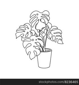 Potted monstera simple linear icon