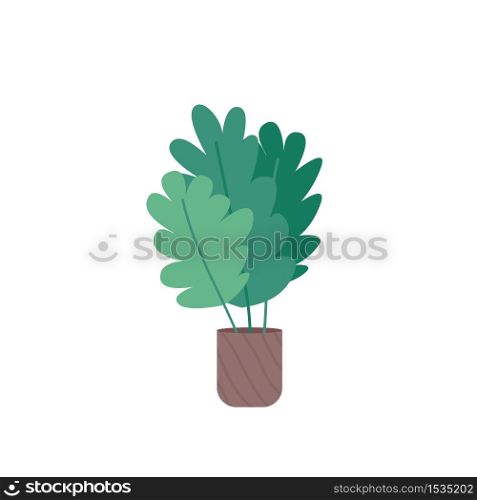 Potted plant cartoon vector illustration. Natural homeplant in flowerpot. Decorative indoor flower for home and office. Houseplant flat color object. Interior decoration isolated on white background. Potted plant cartoon vector illustration