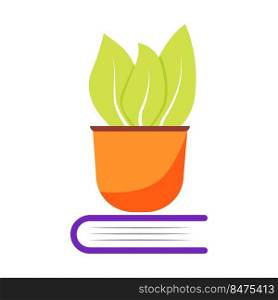 Potted plant on book semi flat color vector object. Houseplant growing. Full sized item on white. Domestic garden simple cartoon style illustration for web graphic design and animation. Potted plant on book semi flat color vector object