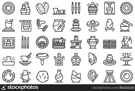 Pottery class icons set outline vector. Artist craft. People pot. Pottery class icons set outline vector. Artist craft