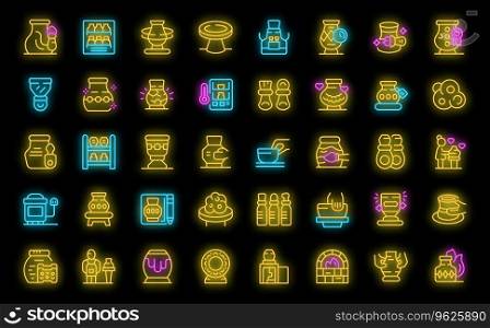 Pottery lessons icons set outline vector. Woman people. Hobby work neon color on black. Pottery lessons icons set vector neon