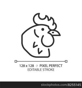 Poultry pixel perfect linear icon. Chicken products. Meat section. Farm animal. Domesticated bird. Butcher shop. Thin line illustration. Contour symbol. Vector outline drawing. Editable stroke. Poultry pixel perfect linear icon