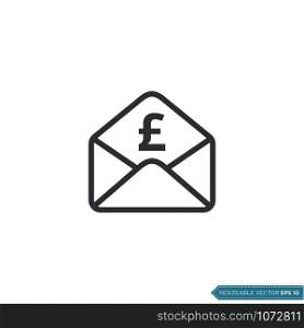 Pound Sterling Envelope and Money Sign Icon Vector Template Flat Design