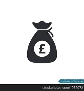 Pound Sterling Money Bag Icon Vector Template Flat Design
