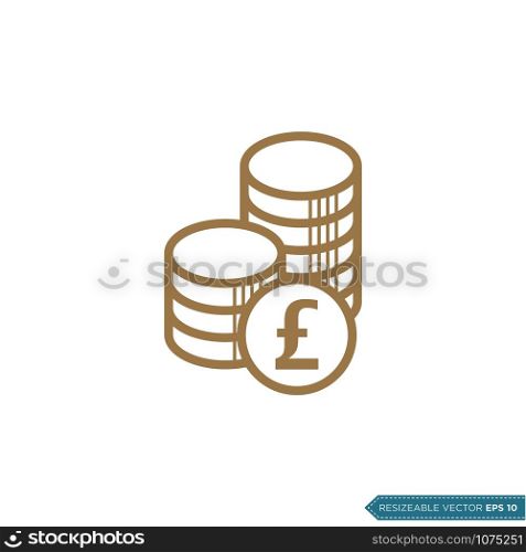 Pound Sterling Money Coin Icon Vector Template Flat Design