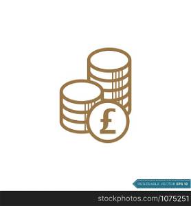 Pound Sterling Money Coin Icon Vector Template Flat Design