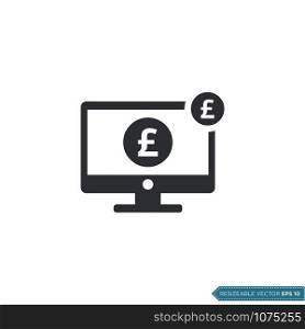 Pound Sterling Money Sign Computer Screen Icon Vector Template Flat Design