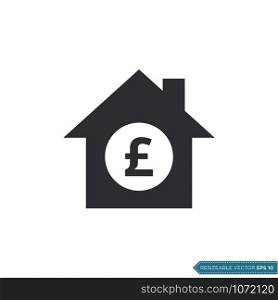 Pound Sterling Sign House Icon Vector Template Flat Design