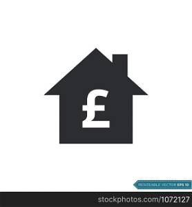 Pound Sterling Sign House Icon Vector Template Flat Design