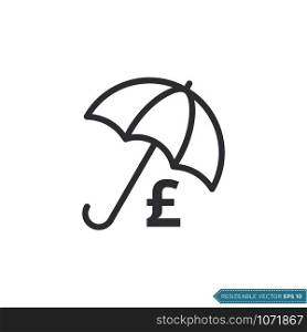 Pound Sterling Sign Money and Umbrella Icon Vector Template Flat Design