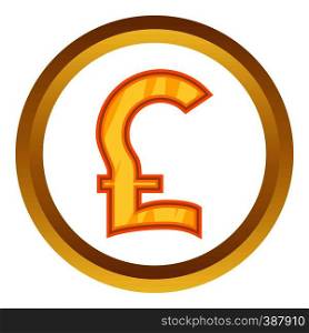 Pound sterling vector icon in golden circle, cartoon style isolated on white background. Pound sterling vector icon