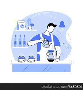 Pour-over coffee isolated cartoon vector illustrations. Barkeeper making hot coffee in the bar, third wave specialty, barista job, pour-over method, alternative brewing process vector cartoon.. Pour-over coffee isolated cartoon vector illustrations.