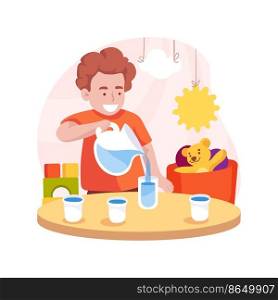 Pouring a glass of water isolated cartoon vector illustration. Child pouring himself water in glass, kid having drink, toddler self-care skill, developmental milestone, daycare vector cartoon.. Pouring a glass of water isolated cartoon vector illustration.