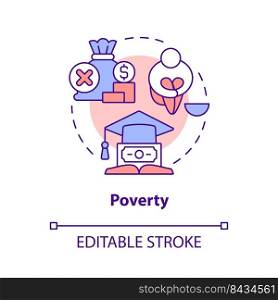 Poverty concept icon. Bad learning performance. Problem in public schools abstract idea thin line illustration. Isolated outline drawing. Editable stroke. Arial, Myriad Pro-Bold fonts used. Poverty concept icon