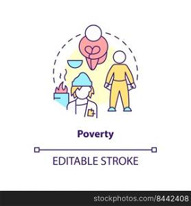 Poverty concept icon. Low life quality and conditions. Cause of overpopulation abstract idea thin line illustration. Isolated outline drawing. Editable stroke. Arial, Myriad Pro-Bold fonts used. Poverty concept icon