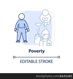Poverty light blue concept icon. Low life quality. Cause of overpopulation abstract idea thin line illustration. Isolated outline drawing. Editable stroke. Arial, Myriad Pro-Bold fonts used. Poverty light blue concept icon