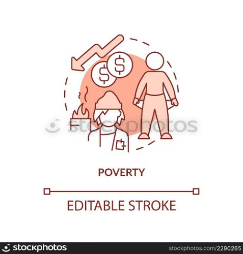 Poverty terracotta concept icon. Homelessness abstract idea thin line illustration. Being poor. Lack of income and food. Isolated outline drawing. Editable stroke. Arial, Myriad Pro-Bold fonts used. Poverty terracotta concept icon