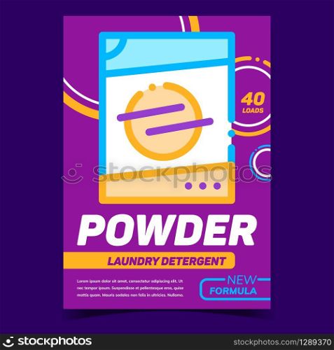 Powder Laundry Detergent Advertising Banner Vector. Washing And Cleaning Clothes Powder In Plastic Bag. New Formula Cleaner Packaging Concept Template Stylish Colorful Illustration. Powder Laundry Detergent Advertising Banner Vector