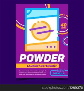 Powder Laundry Detergent Advertising Banner Vector. Washing And Cleaning Clothes Powder In Plastic Bag. New Formula Cleaner Packaging Concept Template Stylish Colorful Illustration. Powder Laundry Detergent Advertising Banner Vector