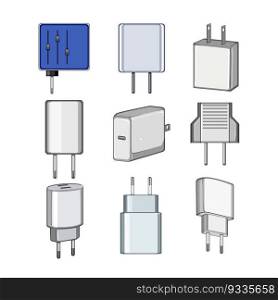 power adapter set cartoon. plug electric, electricity energy, electrical technology, charger cable power adapter sign. isolated symbol vector illustration. power adapter set cartoon vector illustration
