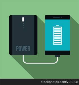 Power bank charging smartphone icon. Flat illustration of power bank charging smartphone vector icon for web design. Power bank charging smartphone icon, flat style
