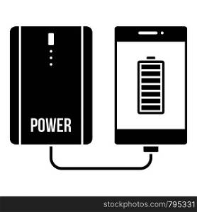 Power bank charging smartphone icon. Simple illustration of power bank charging smartphone vector icon for web design isolated on white background. Power bank charging smartphone icon, simple style