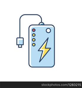 Power bank RGB color icon. Powerbank. Portable battery. Energy source. Pocket charging gadget. Handheld USB charger. Technology. Mobile device. Isolated vector illustration