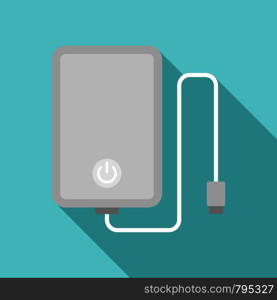 Power bank with cable icon. Flat illustration of power bank with cable vector icon for web design. Power bank with cable icon, flat style