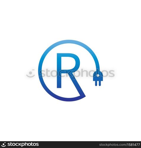 Power cable forming letter R logo icon