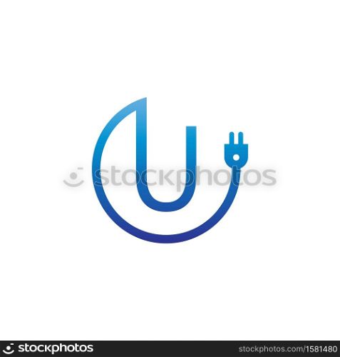 Power cable forming letter U logo icon