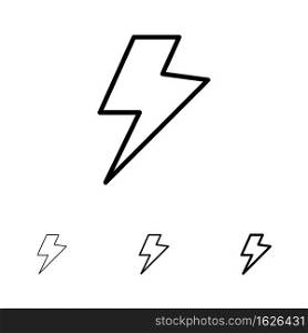 Power, Charge, Electric Bold and thin black line icon set