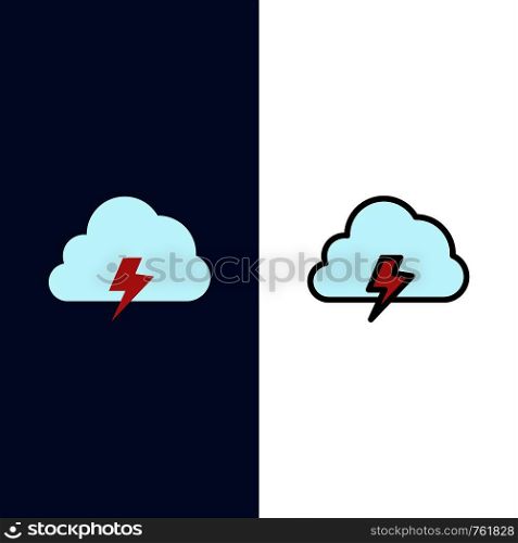 Power, Cloud, Nature, Spring, Sun Icons. Flat and Line Filled Icon Set Vector Blue Background