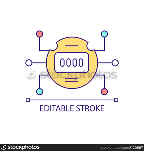 Power consumption meter RGB color icon. Measurement device connection. Smart grid system component. Isolated vector illustration. Simple filled line drawing. Editable stroke. Arial font used. Power consumption meter RGB color icon