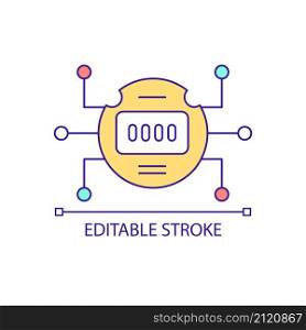 Power consumption meter RGB color icon. Measurement device connection. Smart grid system component. Isolated vector illustration. Simple filled line drawing. Editable stroke. Arial font used. Power consumption meter RGB color icon