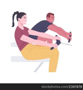 Power exercise isolated cartoon vector illustrations. Muscular couple making power workout gym, sport addiction, fitness activity, bodybuilding motivation, cardio exercises vector cartoon.. Power exercise isolated cartoon vector illustrations.