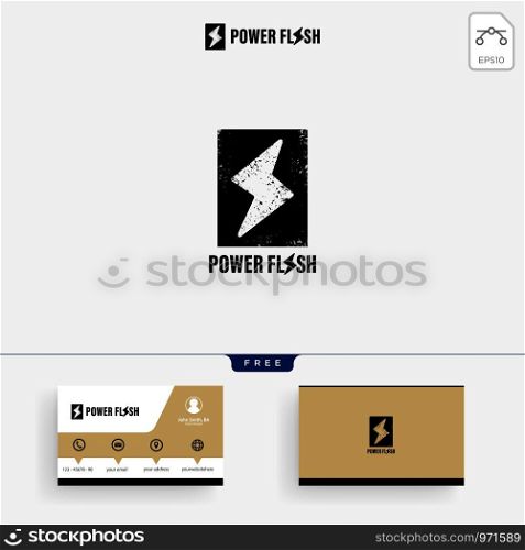 Power flash logo template vector illustration and business card design. Power flash logo template and business card