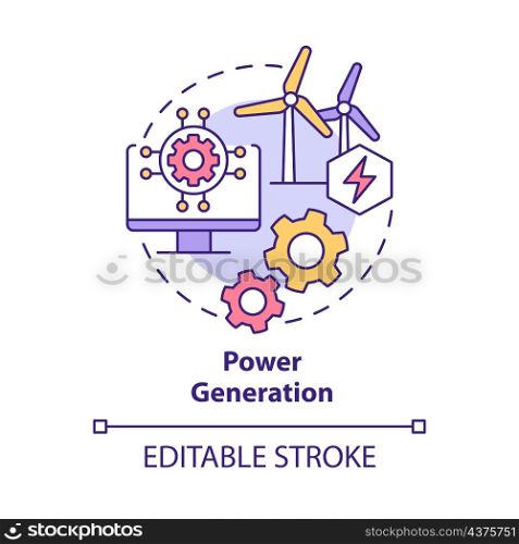 Power generation concept icon. Digital twin usage abstract idea thin line illustration. Producing electric power. Isolated outline drawing. Editable stroke. Roboto-Medium, Myriad Pro-Bold fonts used. Power generation concept icon