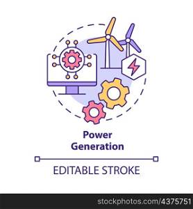 Power generation concept icon. Digital twin usage abstract idea thin line illustration. Producing electric power. Isolated outline drawing. Editable stroke. Roboto-Medium, Myriad Pro-Bold fonts used. Power generation concept icon