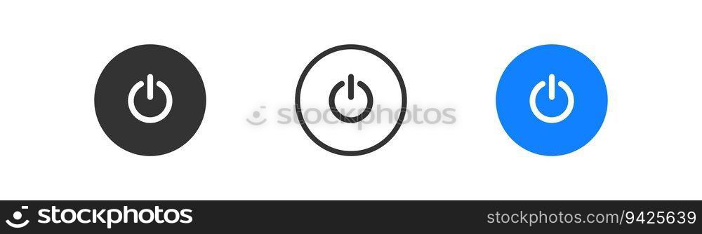 Power icon on white background. On, off blue button sign. Shutdown symbol. Colored flat design. Vector illustration. Power icon on white background. On, off blue button sign. Shutdown symbol. Colored flat design. Vector illustration.