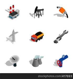 Power industry icons set. Isometric 3d illustration of 9 power industry vector icons for web. Power industry icons set, isometric 3d style