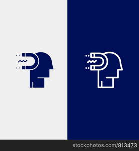 Power, Influence, Engagement, Human, Influence, Lead Line and Glyph Solid icon Blue banner Line and Glyph Solid icon Blue banner